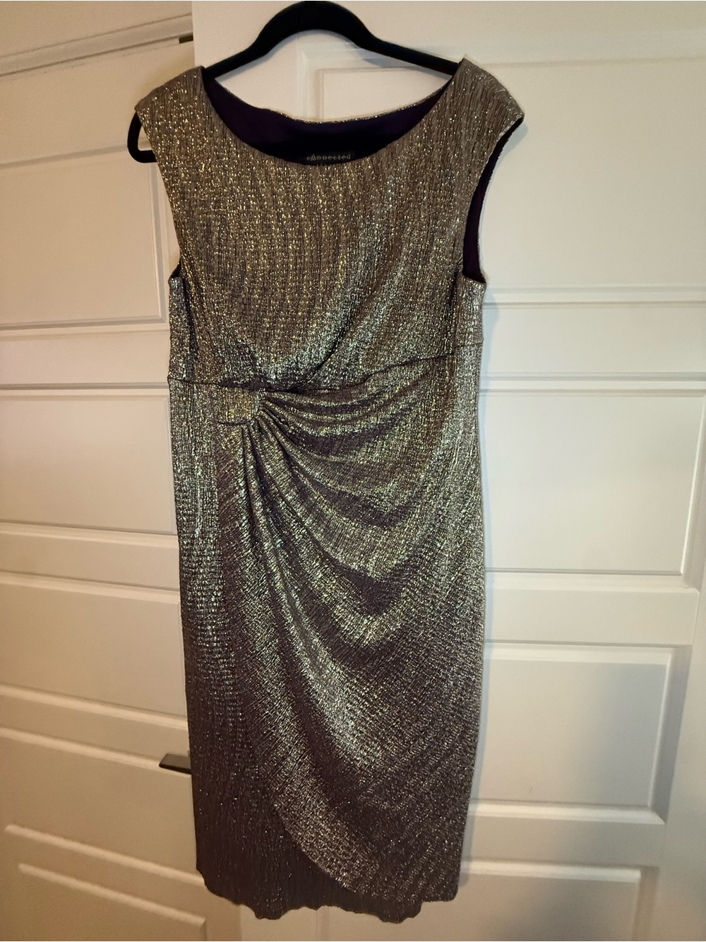connected apparel Gold Metallic Sheath Dress